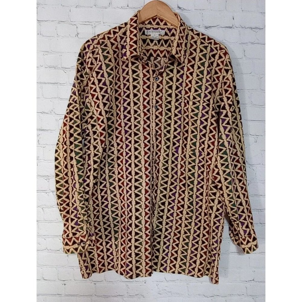 EXPRESSIONS WORLDWIDE 100% Cotton Long Sleeve Button Up Shirt Men's Sz XL